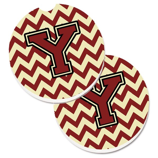 Carolines Treasures Letter Y Chevron Maroon and Gold Set of 2 Cup Holder Car Coaster CJ1061-YCARC - main